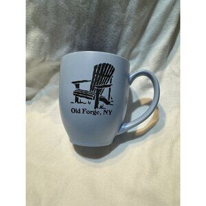 Old Forge NY Ceramic Mug With Adirondack Chair Print M Ware China 14oz Blue & Wh